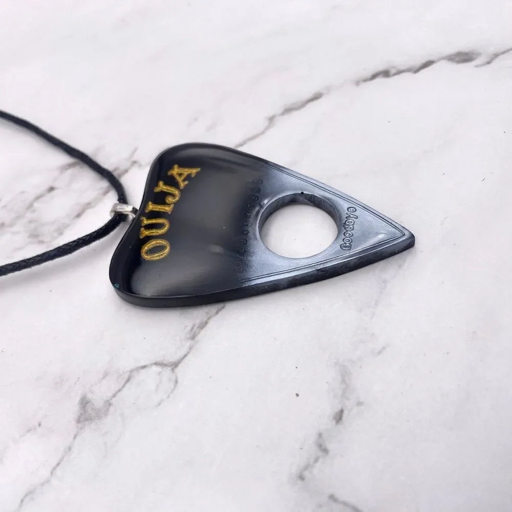 Black Silver Chrome Dipped Ouija Planchette Necklace